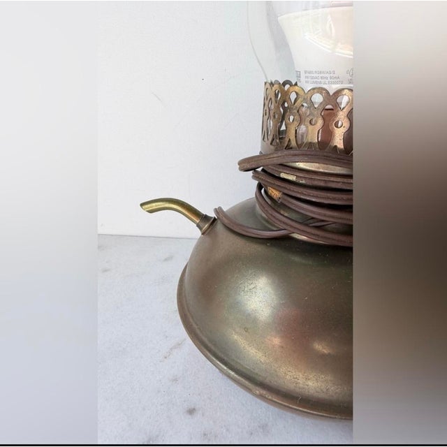 1940s Vintage Early American Electric Brass Gas Oil Lamp Genie Lamp For Sale - Image 5 of 11