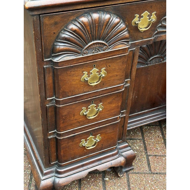 Brown Edwardian Mahogany Desk with Brass Handles For Sale - Image 8 of 17