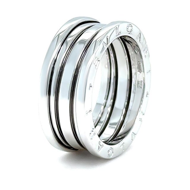 An iconic Bvlgari B.Zero1 three-band ring crafted in 18ct white gold, inspired by the architectural curves of the...