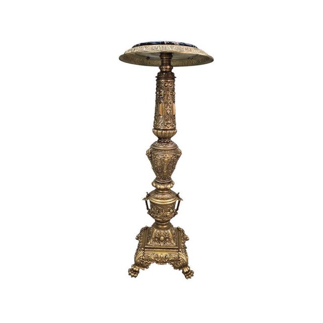 Victorian Antique Rococo Revival Style Bronze and Marble Pedestal Stand For Sale - Image 3 of 8
