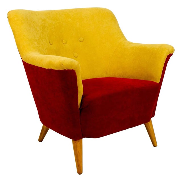 Club Armchair in Red and Yellow, 1930s For Sale - Image 10 of 10