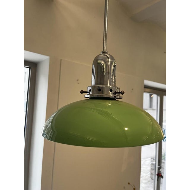Chrome Ceiling Lamp with Green Glass Shade, 1960s For Sale - Image 6 of 8
