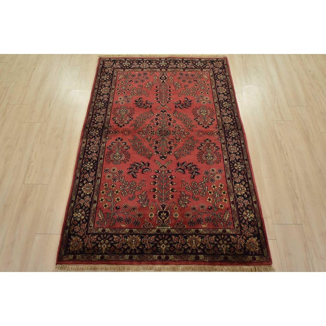 Farmhouse Fine Sarouk Rug 4’1” X 6′ Pink Wool Traditional Hand-Knotted Oriental Carpet For Sale - Image 3 of 13