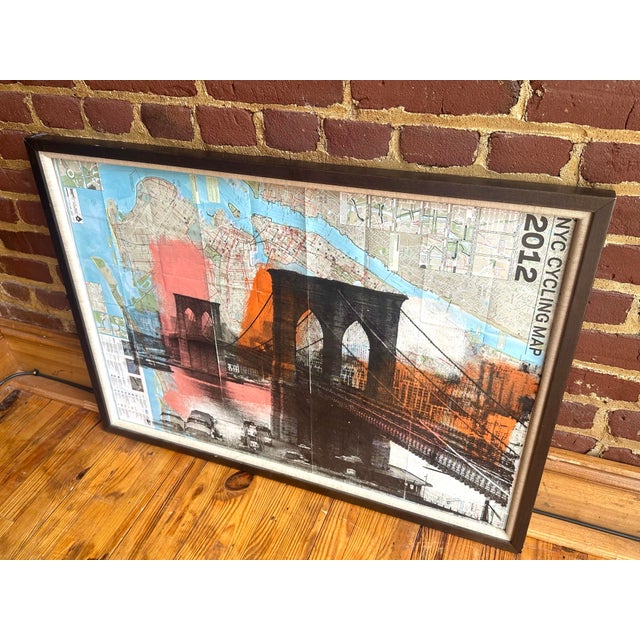 Contemporary Denis Ouch Brooklyn Bridge Screen Print & Spray Paint Over Nyc Cycling Map For Sale - Image 3 of 9