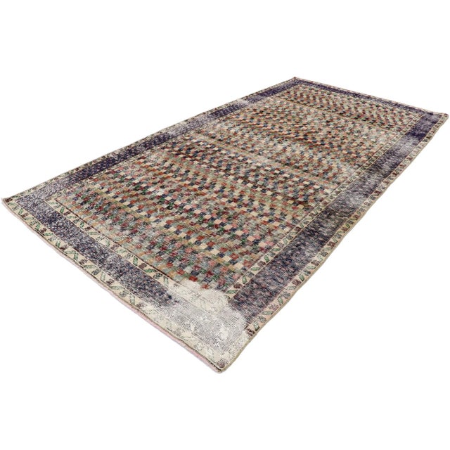 Distressed Vintage Turkish Sivas Rug with Rustic Arts & Crafts Style. This hand knotted wool distressed vintage Turkish...