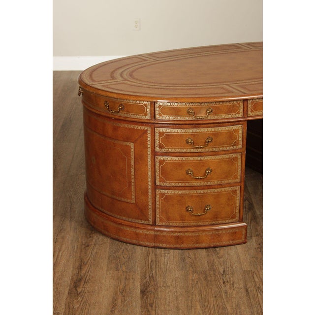 Maitland Smith Leather Wrapped Oval Executive Partners Desk For Sale - Image 10 of 18