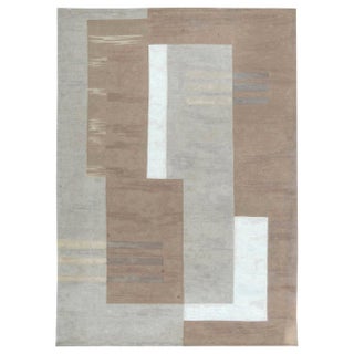 Contemporary Geometric Beige, White Flat-Weave Wool Rug by Doris Leslie Blau For Sale