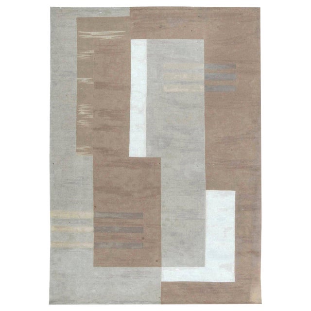 Contemporary Geometric Beige, White Flat-Weave Wool Rug by Doris Leslie Blau For Sale