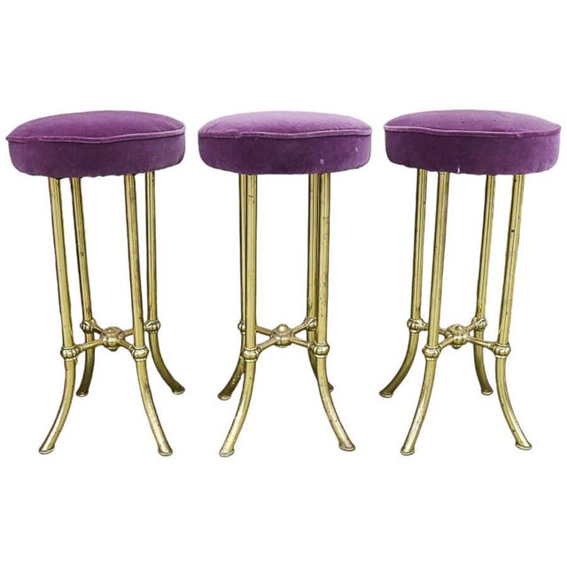 Late 20th Century Individual Round Purple Velvet and Brass Barstool For Sale - Image 10 of 12