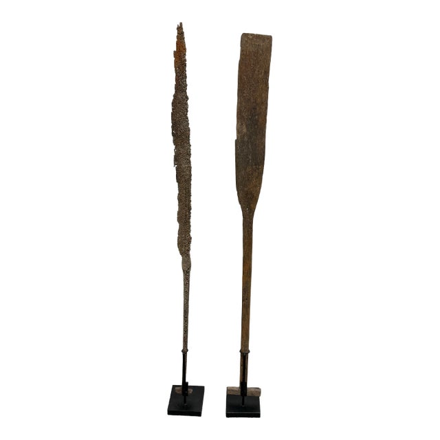 Wood + Iron Oar Artifacts on Stands, 19th Century For Sale