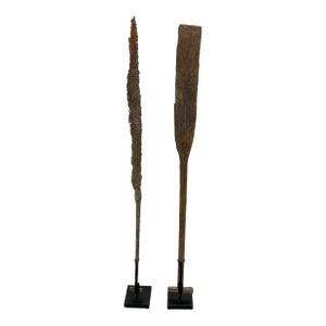 Wood + Iron Oar Artifacts on Stands, 19th Century