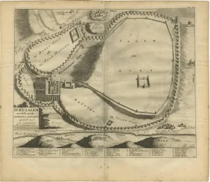 Antique Bible Plan of Jerusalem by Covens & Mortier, 1743