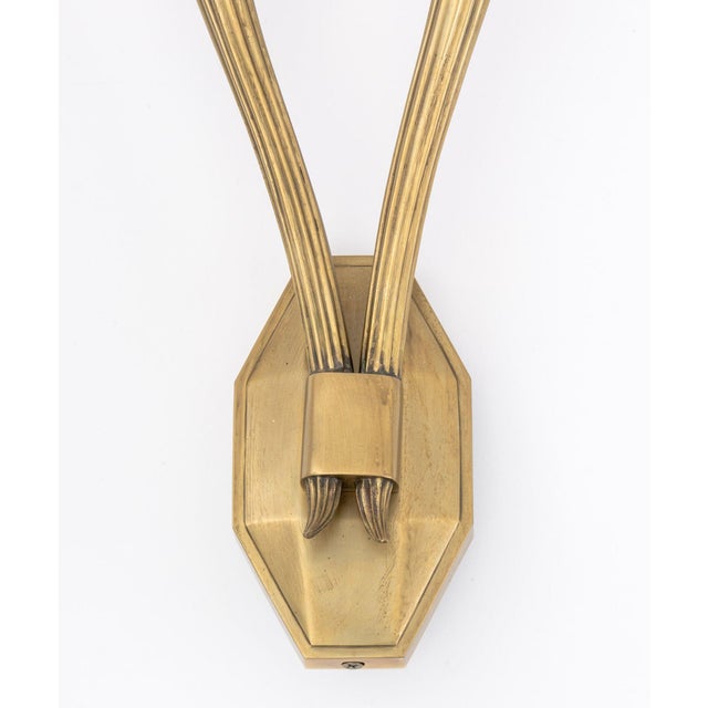 Contemporary Art Deco Style Brass 2-Branch Wall Sconces, Pair For Sale - Image 3 of 7