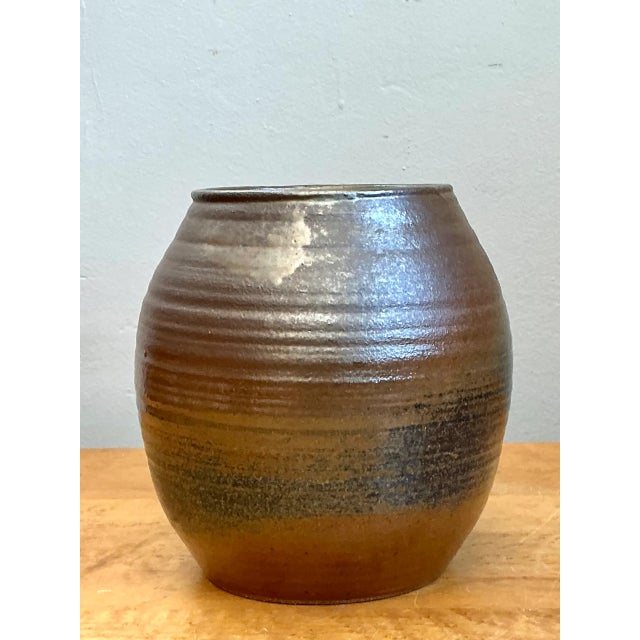 Vintage Brown Glazed Ceramic Vase For Sale In West Palm - Image 6 of 12