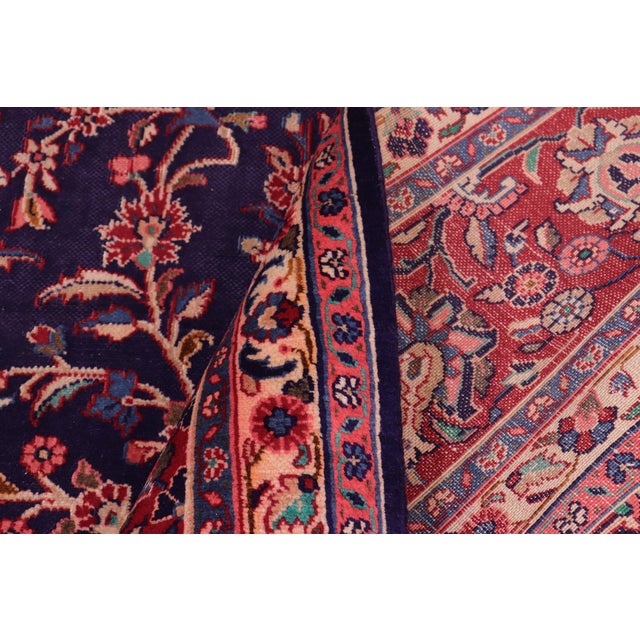 Textile Shabby Chic Persian Kashan Blue/Red Wool Rug - 9'8'' X 12'10'' For Sale - Image 7 of 10