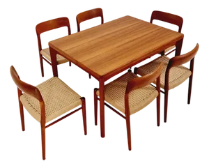Danish Rectangular Teak Dining Table with Two Extension Leaves by Henning Kjaernulf, Denmark, 1960s