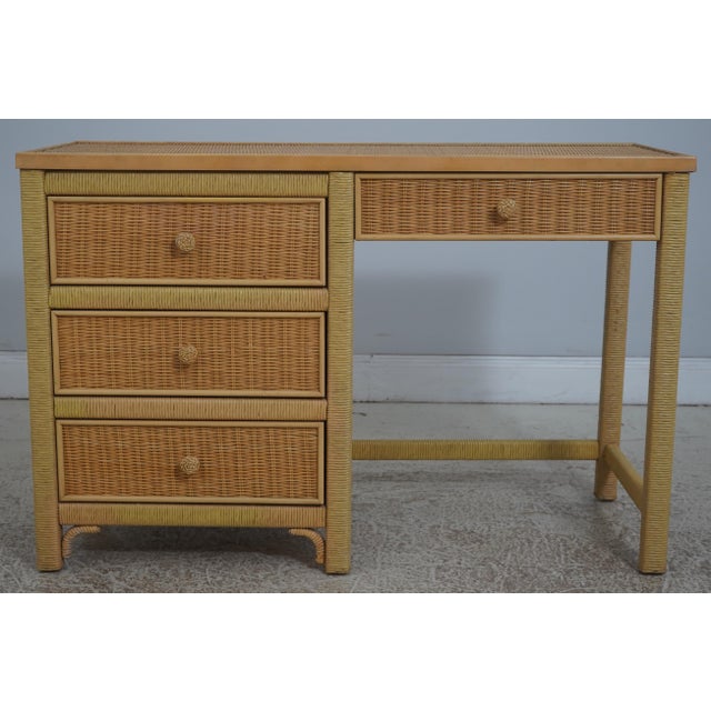 Age: Approx: 30 Years Old Details: High Quality Construction 4 Drawers Braided Knobs Stamped ‘Henry Link’ In Drawer Cane...