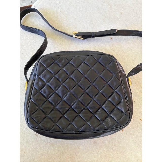 Judith Leiber Vintage Judith Leiber Black Quilted Leather Crossbody Handbag With Gold Tone Hardware For Sale - Image 4 of 5