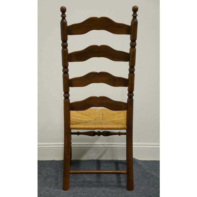 Wood Ethan Allen Heirloom Nutmeg Maple Colonial Early American Ladderback Rush Seat Dining Side Chair For Sale - Image 7 of 9