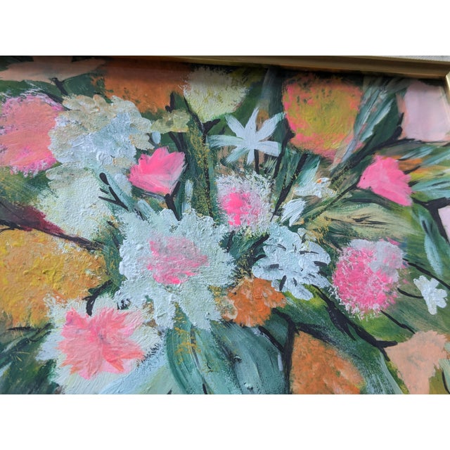 Hot Pink Original Abstract Still Life Floral Bouquet Painting Framed For Sale - Image 8 of 8