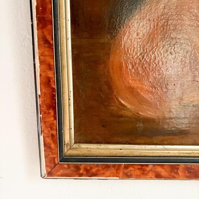 Distressed Antique Dog Oil Painting Framed, Late 1800's Portrait of a Dog For Sale - Image 10 of 18