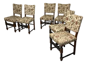 Wooden Chairs from the 1940s with Turned and Carved Details, Set of 6