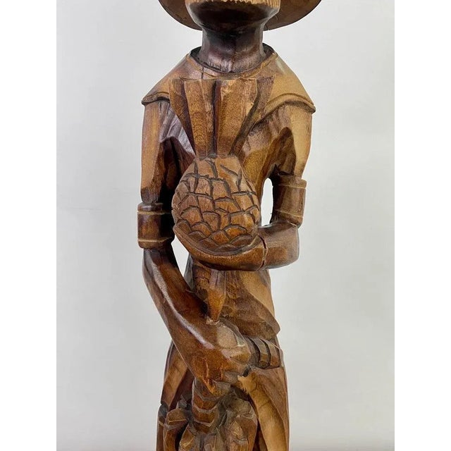 Folk Art Folk Art Wood Sculpture of a Caribbean Man Holding a Pineapple For Sale - Image 3 of 12