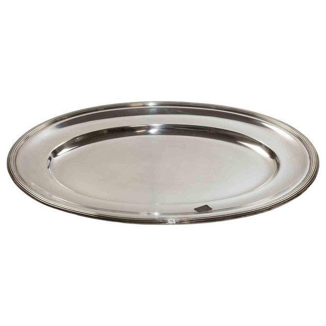 1970s Large Modern Oval Silver-Plated Serving Tray, Italy, 1970s For Sale - Image 5 of 5