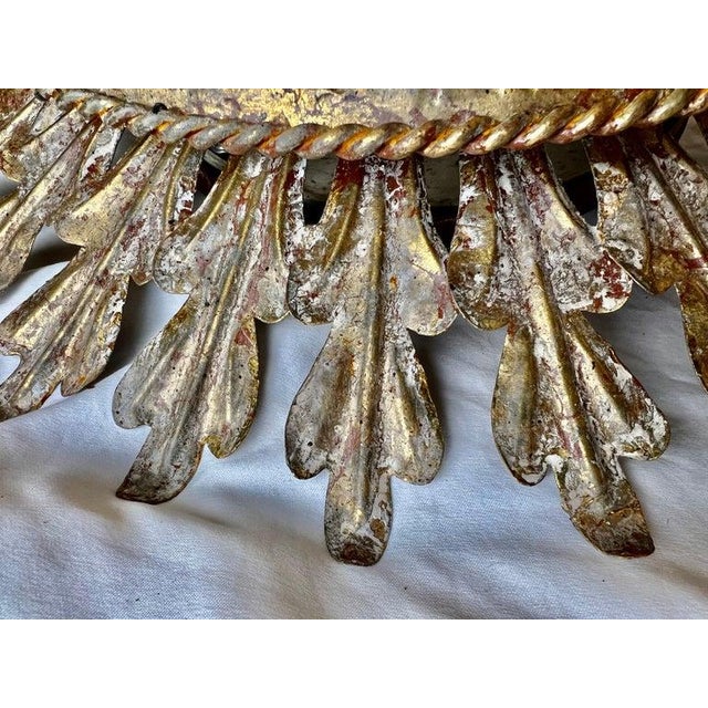 Gilt Iron Sunburst Ceiling Mount Light Fixture by Myanmar Home For Sale - Image 14 of 14
