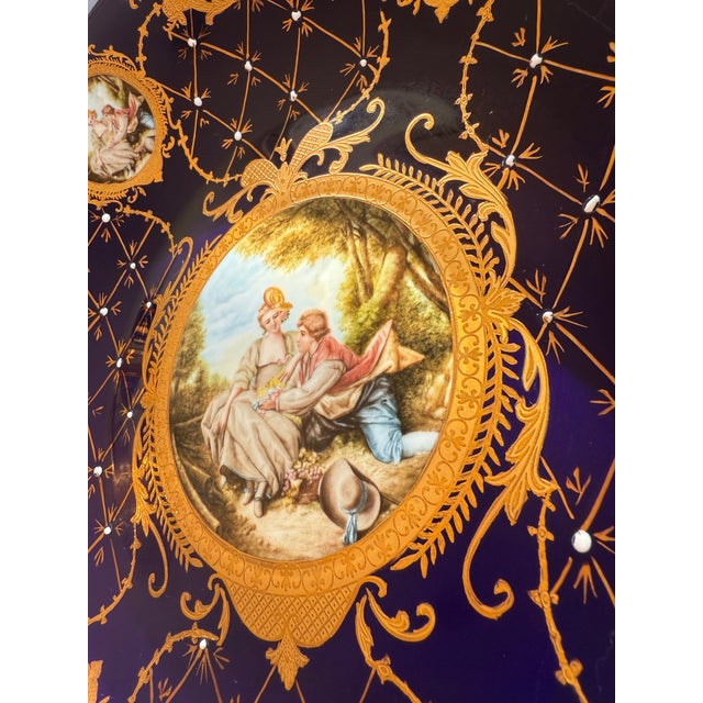 Mid 20th Century Limoges France Cobalt Blue Gold Fish Pedestal Compote Sèvres-Style Centerpiece Bowl For Sale - Image 5 of 12