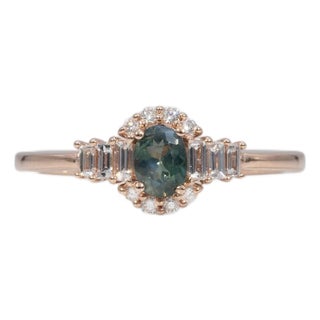 Alexandrite Ring With Earth-Mined Diamond Accents in Solid 14k Gold, Oval 5x4mm For Sale