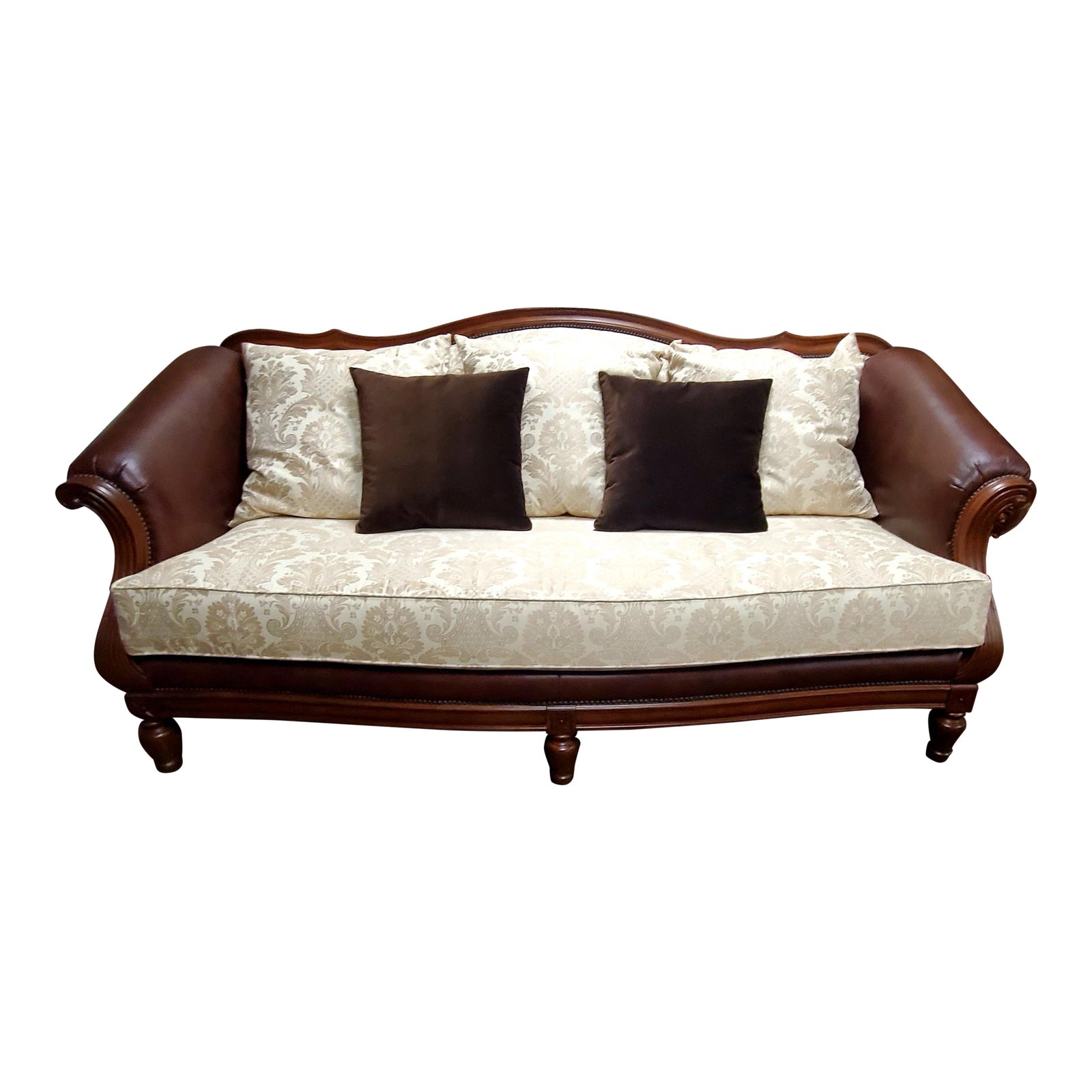 Thomasville Furniture Ernest Hemingway Leather & Fabric Camel Back Sofa