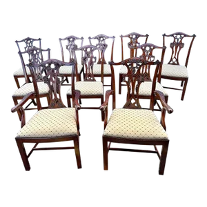 Henredon Furniture Set of Ten Chippendale Style Carved Mahogany Dining Chairs