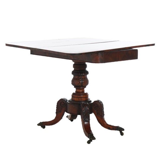 Traditional Antique Federal Duncan Phyfe Style Acanthus Carved Mahogany Card Table C1830 For Sale - Image 3 of 14