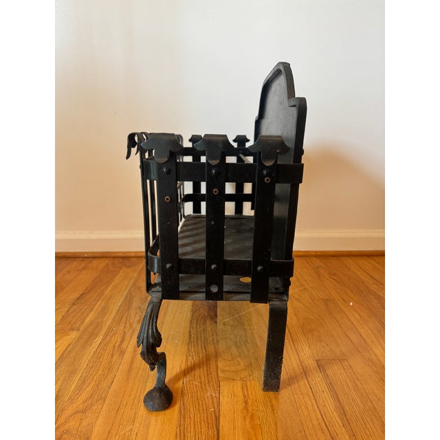 Black Antique Victorian Wrought Iron Fireplace Fire Basket For Sale - Image 8 of 12