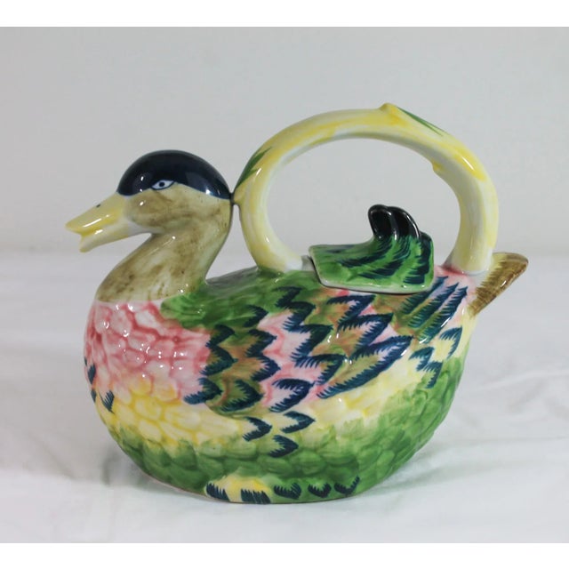 Mid 20th Century Vintage Colorful Ceramic Duck Figure Tea Pot For Sale - Image 5 of 10