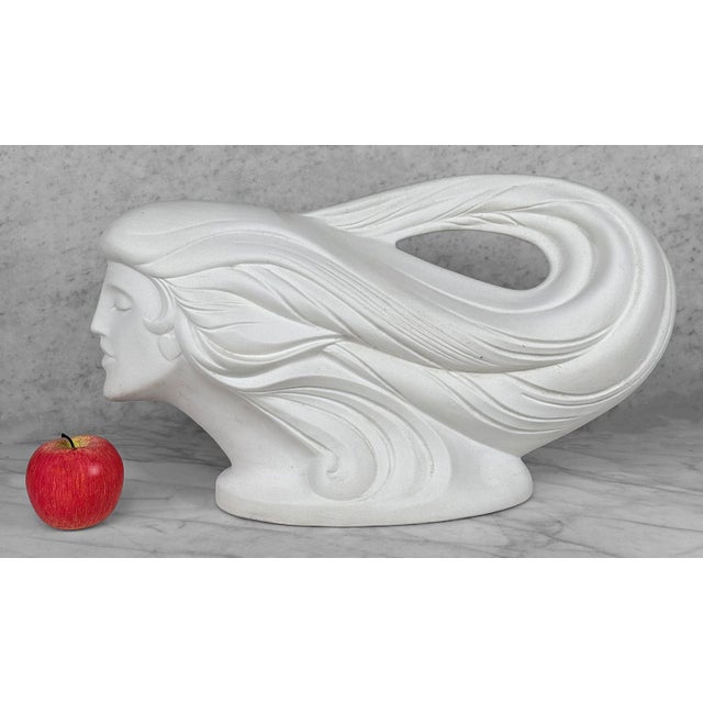 Original 1980s Large Womens Bust Sculpture "Windswept Beauty" by Haeger Pottery Monumental Sized - 20" wide Unglazed White...