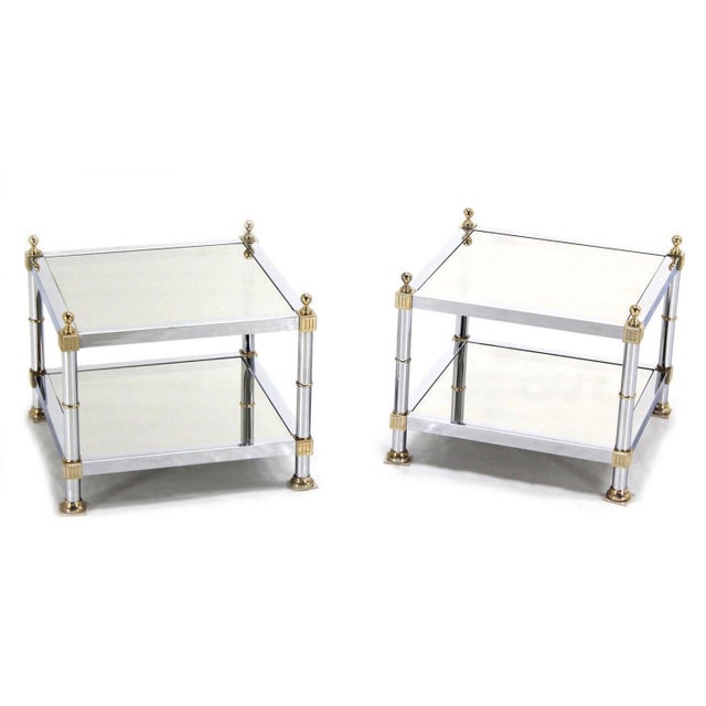 Pair of Chrome Brass and Smoked Glass Square End or Side Lamp Tables Stands Mint For Sale - Image 6 of 10