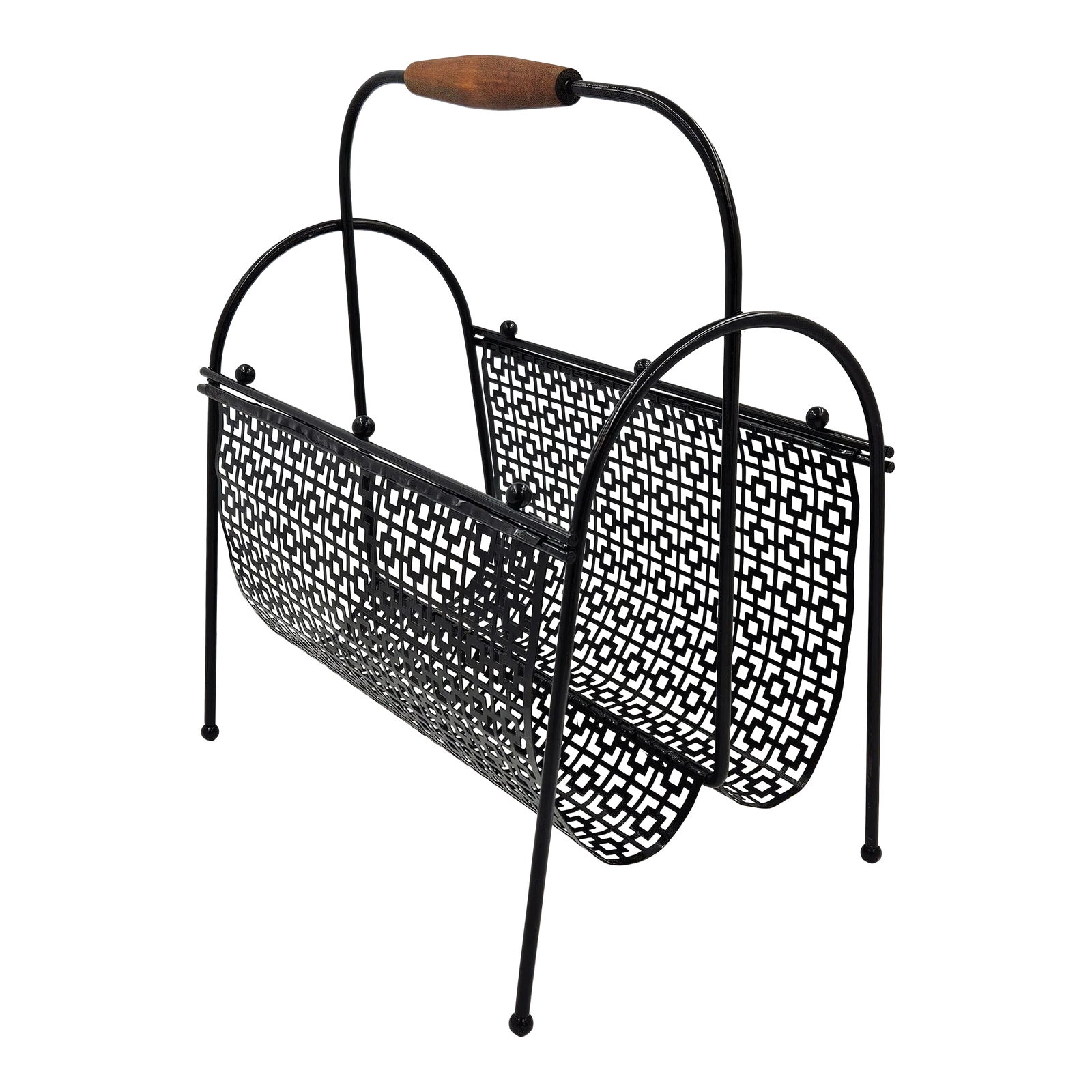 Mod Patterned Black Steel Double Magazine Lp Record Holder 1950s | Chairish