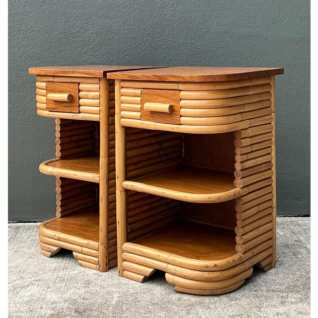 Mid 20th Century Vintage Stacked Rattan Nightstands After Frankl For Sale - Image 5 of 18