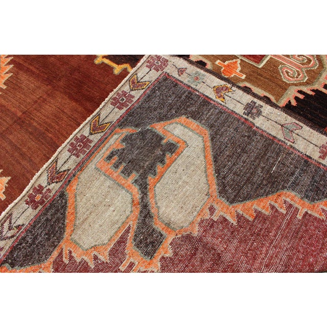 Mid 20th Century Bold Design Vintage Turkish Rug in Sienna, Brown, Black, Cream and Yellow For Sale - Image 5 of 9