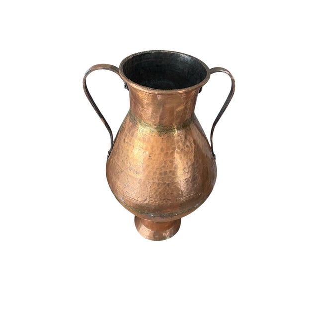 Copper Antique Hammered Copper Vessel Floor Vase For Sale - Image 8 of 12
