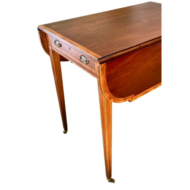American Federal Inlaid Drop Leaf Table on Casters For Sale - Image 4 of 11
