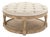 Tammy Nailhead Tufted Round Ottoman - Natural Linen / Limed Grey Oak Frame For Sale