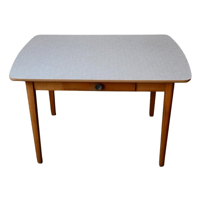 Formica Kitchen Table with Tapered Legs and Drawer, 1950s For Sale