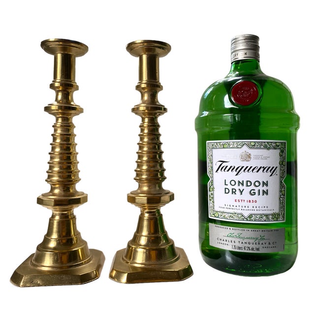 1970s Solid Brass Tall Brutalist Candlestick Holders - a Pair For Sale In Jacksonville, FL - Image 6 of 8