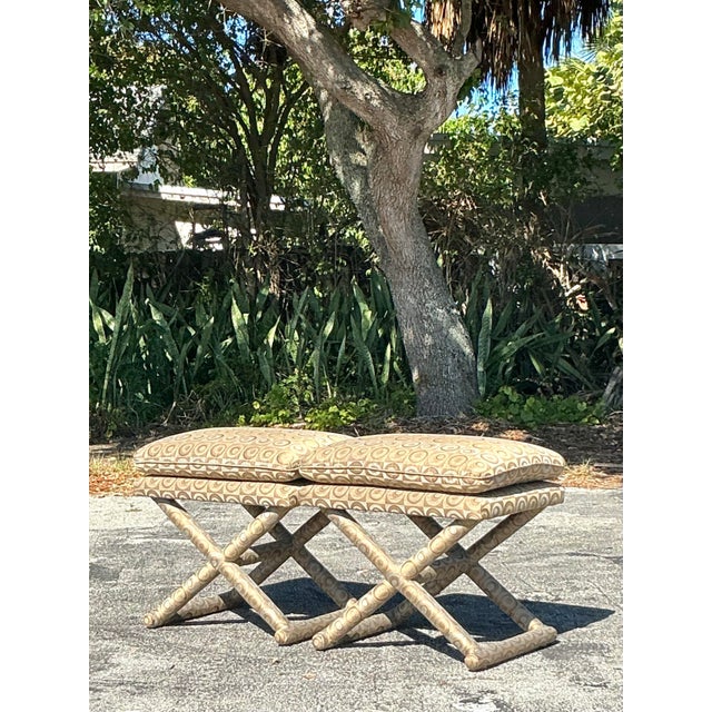 Vintage Boho Mod Jacquard X Bench - A Pair For Sale In West Palm - Image 6 of 12