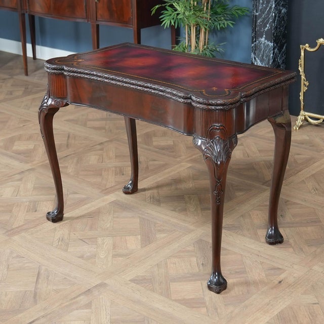 1980s Vintage Leather Top Game Table For Sale - Image 4 of 16