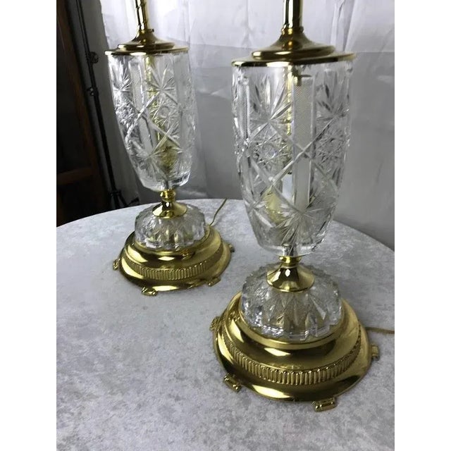 Stiffel 1970s Stiffel Style Hollywood Regency Lead Crystal Ornate Table Lamps, a Pair For Sale - Image 4 of 12