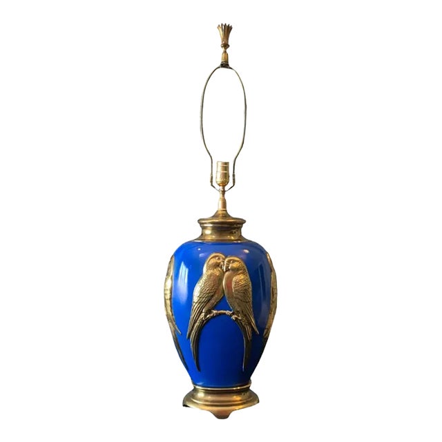 Vintage Brass Lamp: Love Birds Relief Design For Sale